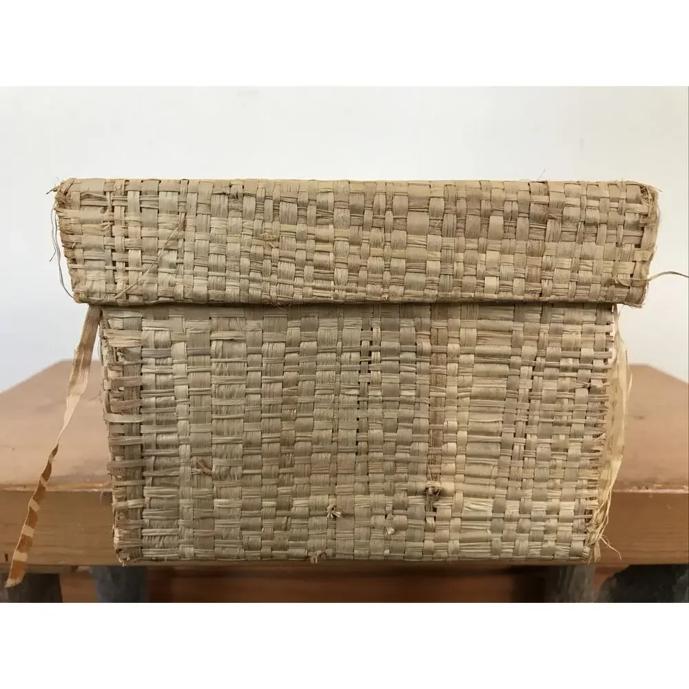 Set Pair 2 Wooden Carved Painted Koi Miso Bowls Woven Wooden Basket Indonesia
